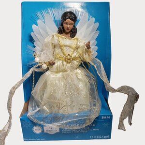 Holiday Time LED Fiber Optic Tree Topper 12" Angel Lighted African American New